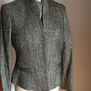 Diff View NWT@$239 Cropped GOLDMETALLIC BLACK & WHITE TWEED Minimalist Jacket